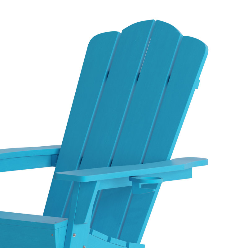 Set Of 4 All-Weather Adirondack Chairs With Cupholders, Blue