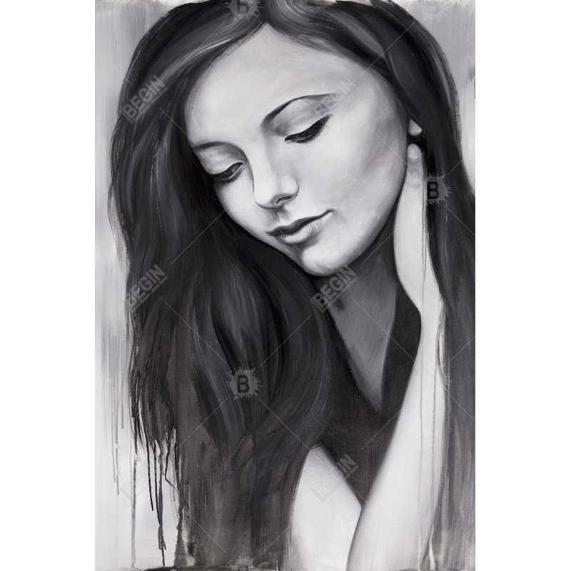 Realistic Woman Portrait - Figurative Gray Canvas Home Decor