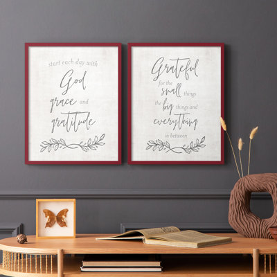 «God Grace and Gratitude», reproduction encadrée de qualité supérieure - prête à être accrochée - aucun clou requis - aucun clou requis