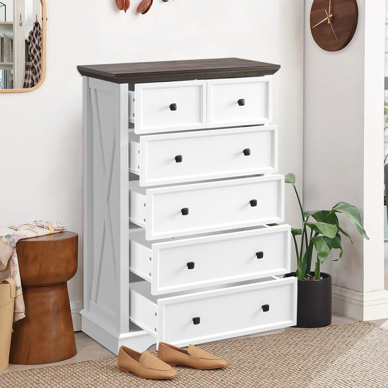 Commode 6 tiroirs avec plateau de rangement moderne Modern Farmhouse