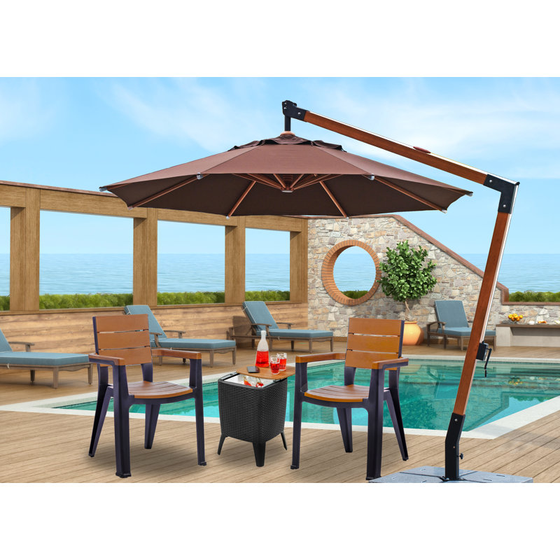 3 Piece Conversation Set with Cooler Table in Black and Teak, Black / Teak