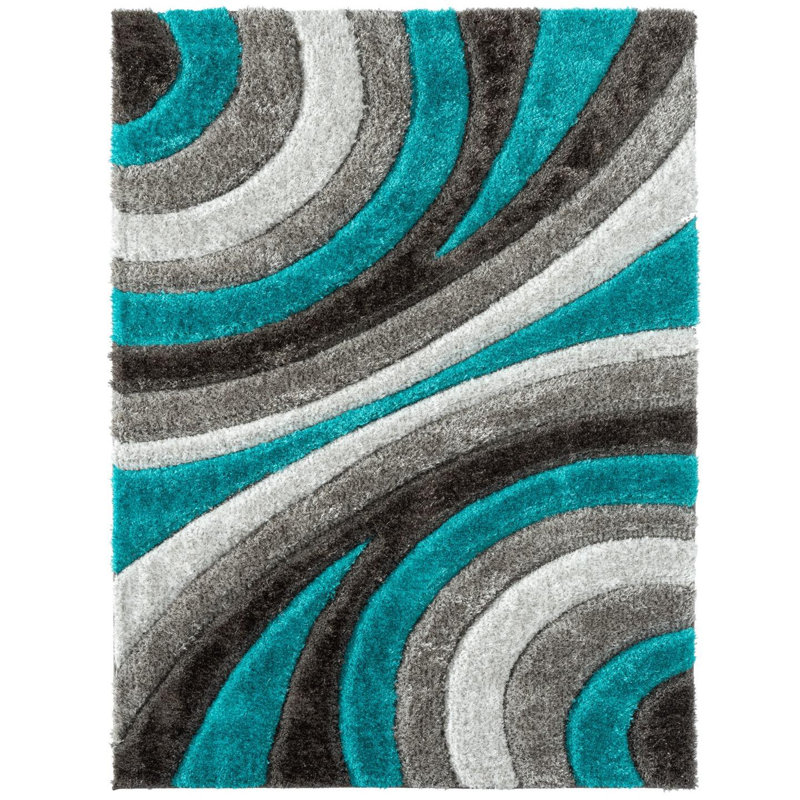 Tapis turquoise à motif géométrique Koo, Rectangle 5 pi x 7 pi