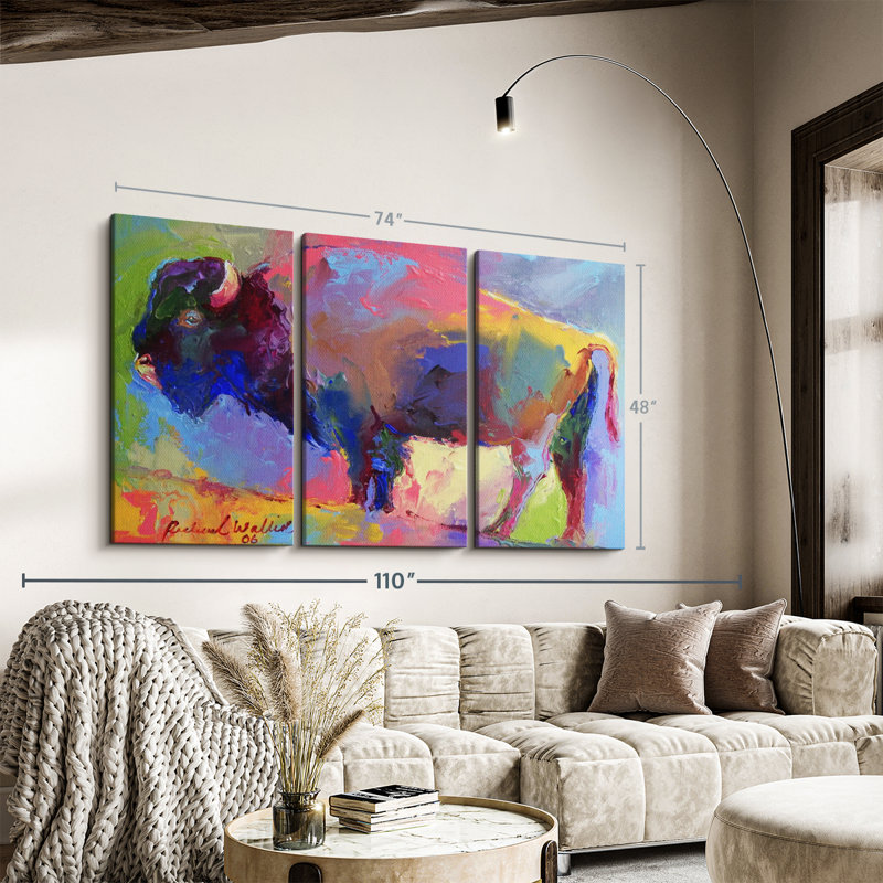 Animal " Buffalo " 3 - Pieces, 48" H x 74" W x 1.25" D