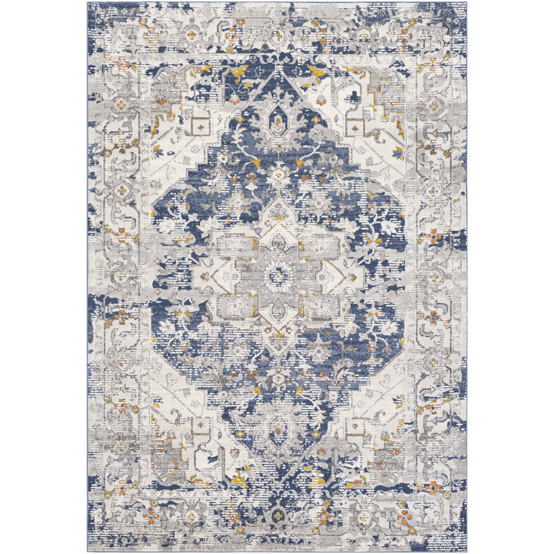 Tapis oriental bleu / gris clair, Rectangle 2 pi x 2 pi 11 po