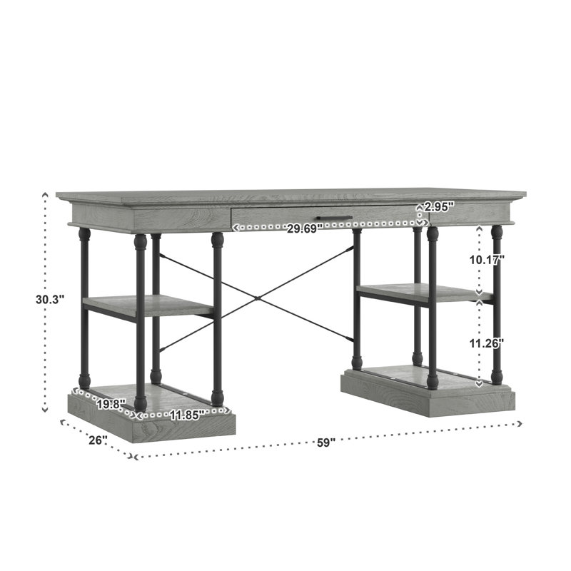 Bureau en bois massif Kyler, Gris
