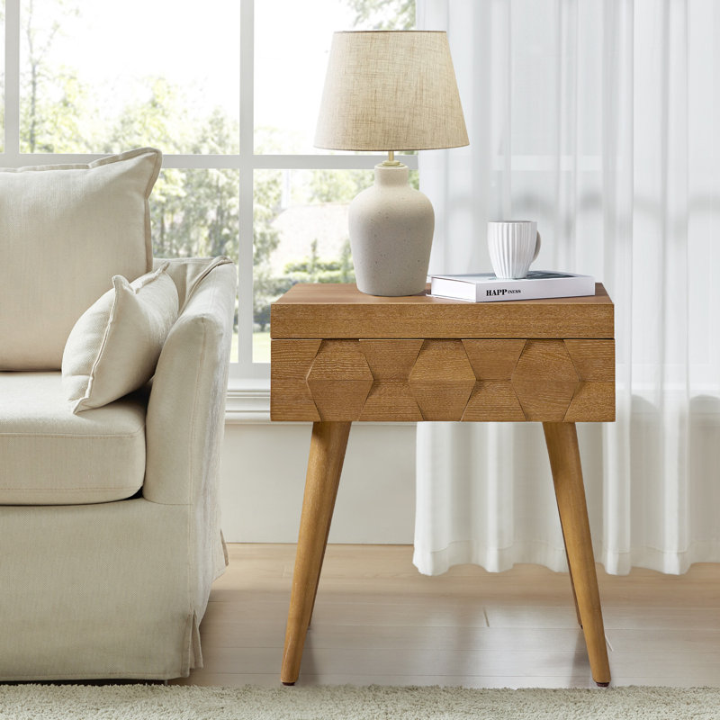 Isabele 23.75" H Manufactured Wood End Table with Charging Station, Seadrift