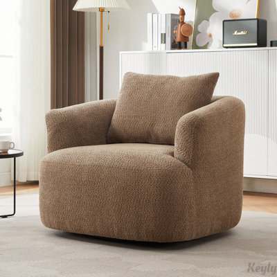 38.2" Chenille Upholstered Swivel Barrel Sofa Chair with a Throw Pillow