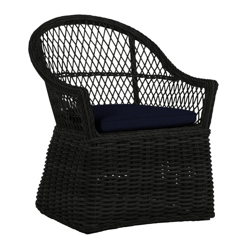 Soho Woven N-Dura Resin Wicker Outdoor Arm Chair, Black, Welt, Avila Natural White