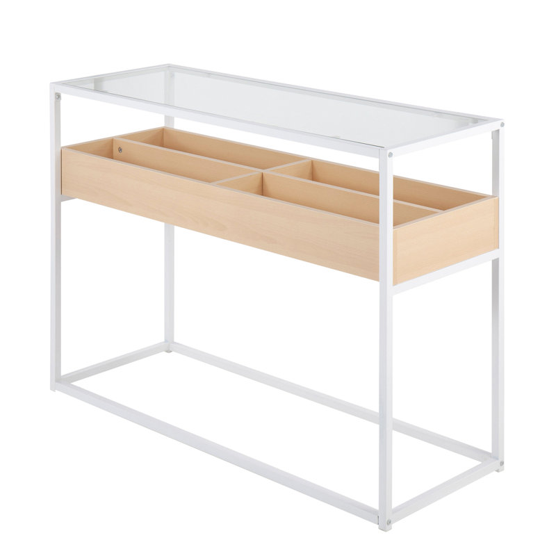 Display Contemporary Console Table in Metal, Wood, and Clear Glass by LumiSource, White/Natural