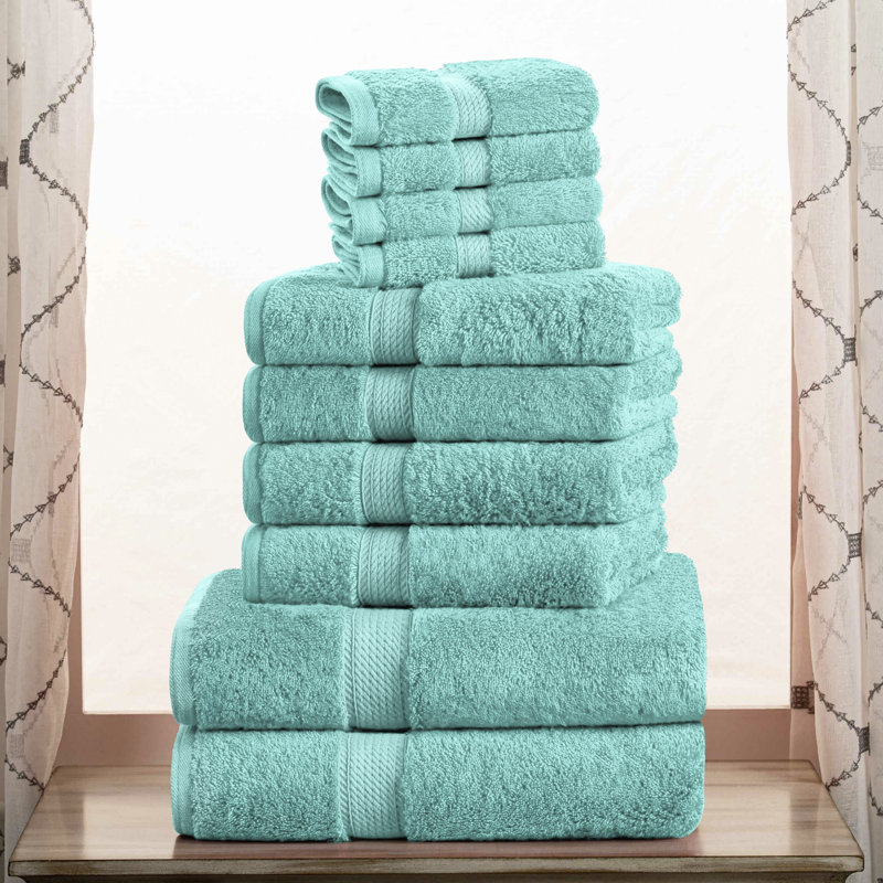 Scotia Egyptian Cotton Bath Towel Set, Turquoise, 10Pc Towel Set (2Bath, 4Hand, 4Face)