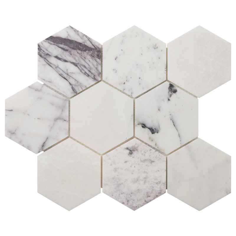 Lilac Premium 12 In. X 12 In. Hexagon Marble Mosaic Floor And Wall Tile (8 Sq. Ft. / Sheet)