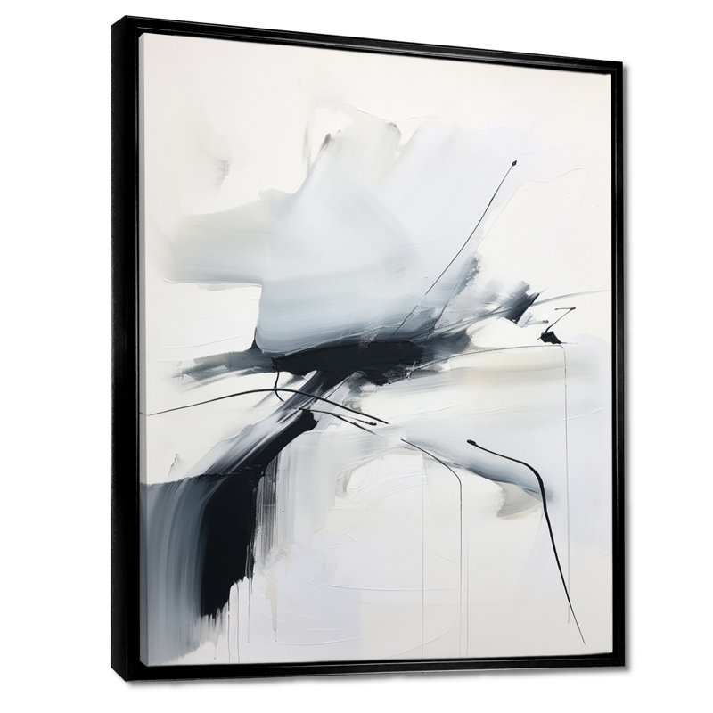 Subtil subtil en bleu foncé délavé - art mural abstrait, H 20 po x l 12 po x P 1 po, Toile avec cadre flottant noir