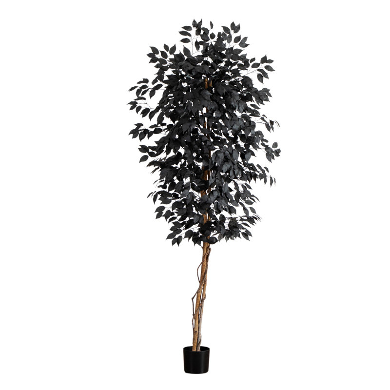 Ficus artificiel noir d'Halloween avec tronc naturel, H 72 po x l 30 po x P 30 po