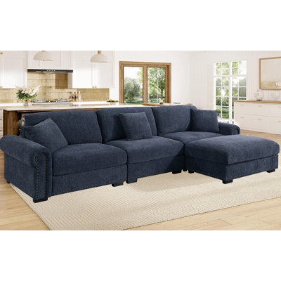 Modern 4 Seat Oversized L-shaped Sofa Cloud Couch With Movable Ottoman