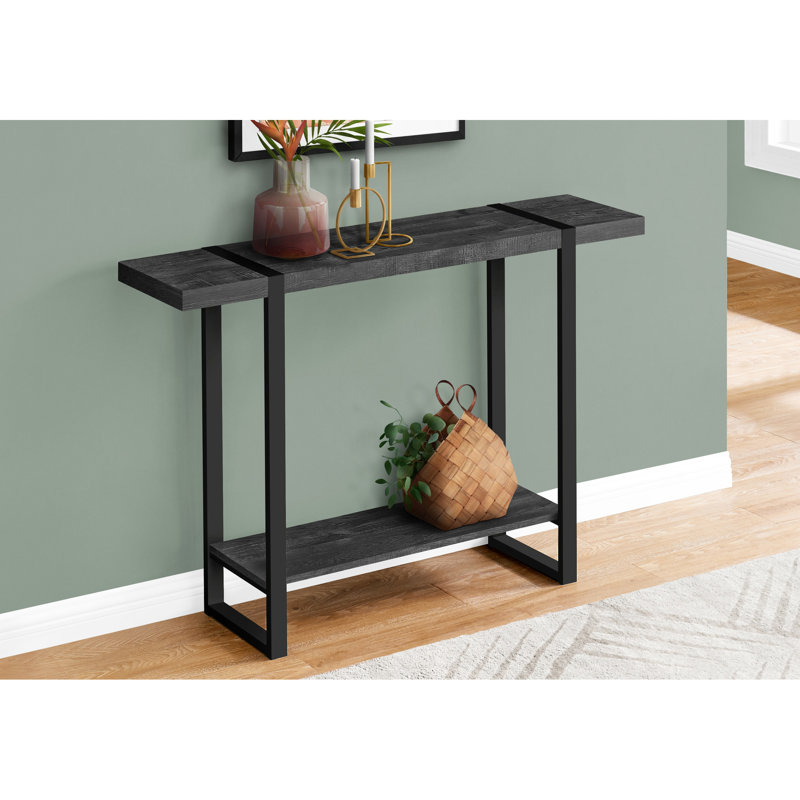 Table d'appoint pour le hall d'entrée en noir - Style contemporain avec pieds en métal, tablette fixe, console de salon et de chambre à coucher de style moderne, tablette de table épaisse,