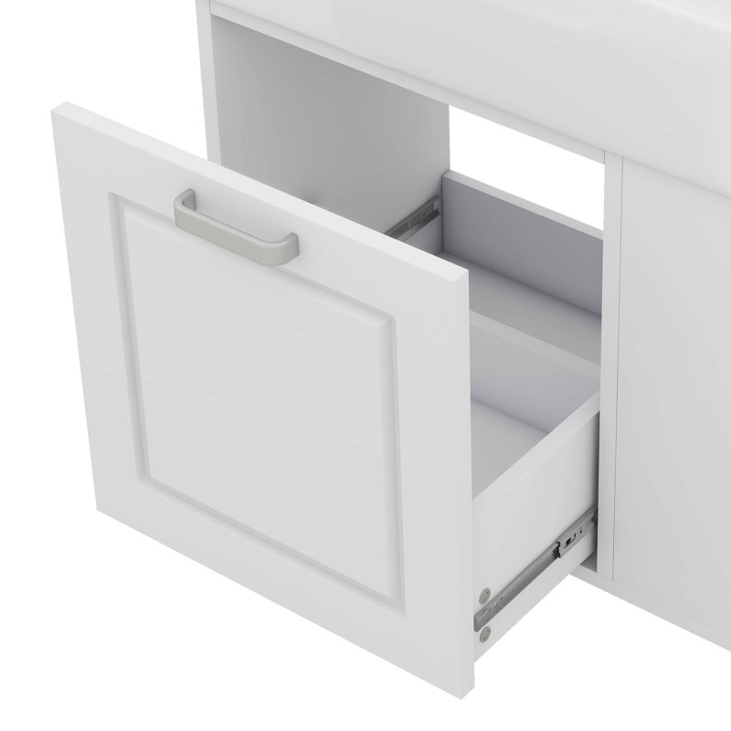 Meuble-lavabo flottant mural de 21,8 po avec meuble-lavabo, grand tiroir et tablette réglable, Blanc