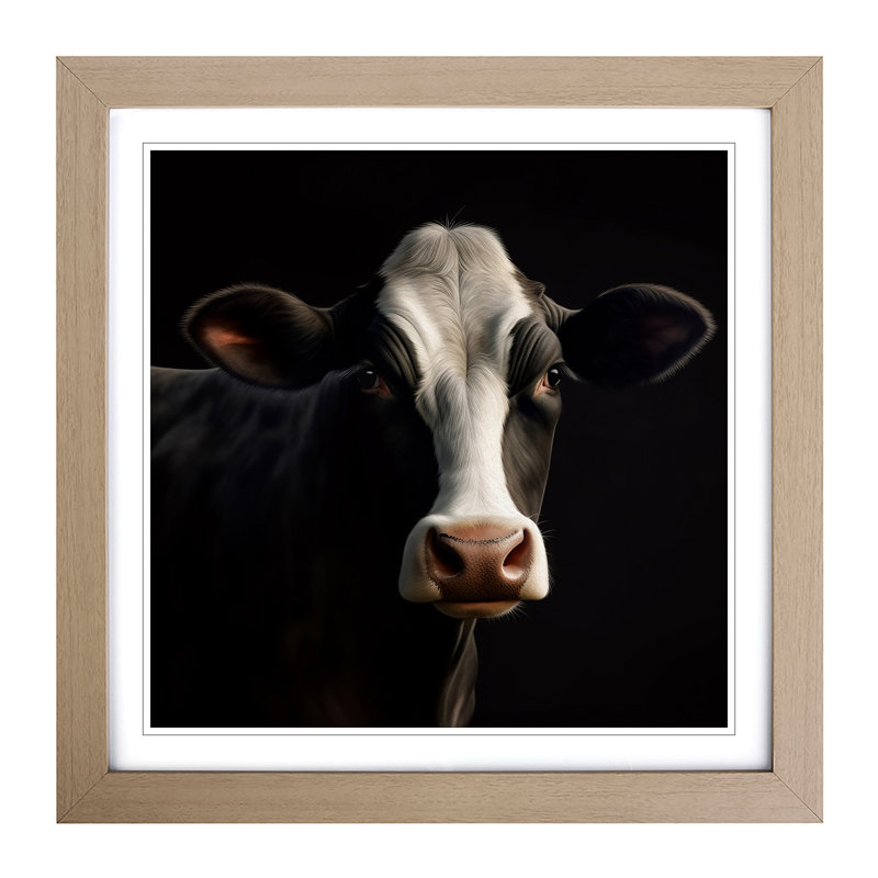 Cow Realism No.1 - Single Picture Frame Print on Wood, Oak