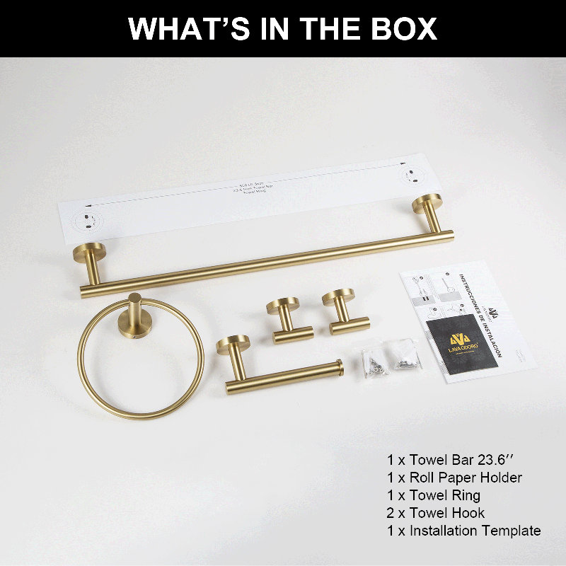 5 - Piece Bathroom Hardware Set, Gold