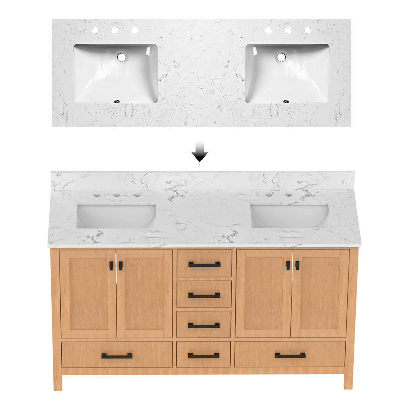 Meuble-lavabo autoportant en bois massif 60 po avec lavabo double 60 po