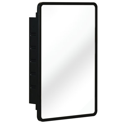 Armoire à miroir 16 x 24 pouces avec cadre en métal noir - fixation murale dans la salle de bain ou 3 tablettes réglables encastrées, compartiments en verre trempé, résistance à la rouille pour les panneaux, intérieur de la prévention