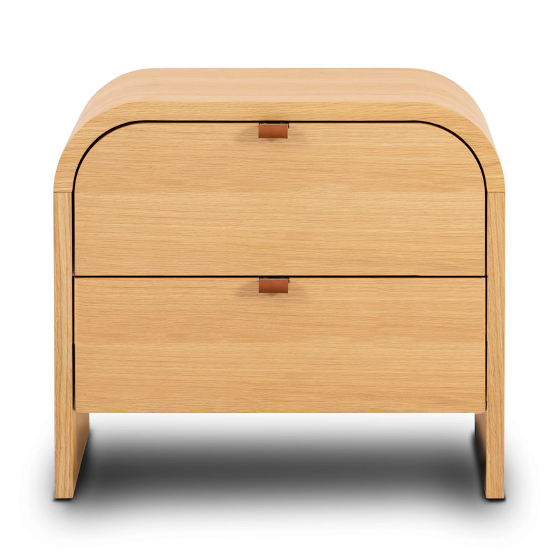 Cirq Oak Wood Nightstand with Leather Drawer Pulls