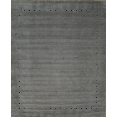 8x10 Gray Hand-Knotted Wool Dotted Border Open Field Solid Modern Contemporary Carpet Rug