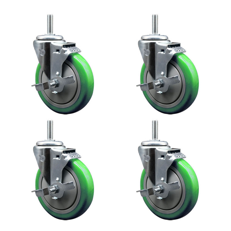 Poly Wheel Swivel 3/4 Inch Threaded Stem Caster with Brake