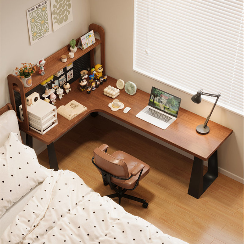 Bureau en fer massif en forme de L brun noisette, Left Hand Return, 61.03" H x 86.61" W x 55.12" D
