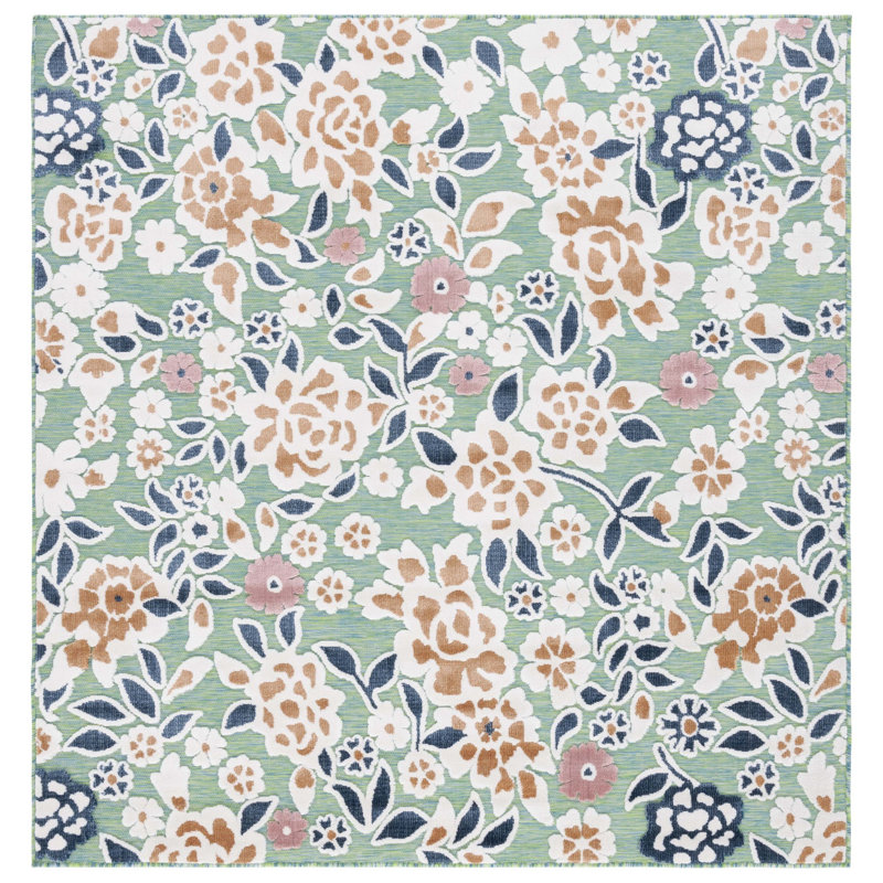 Savoy Floral Green/Navy/Pink Indoor / Outdoor Area Indoor/Outdoor Area Rug, Square 6'5"