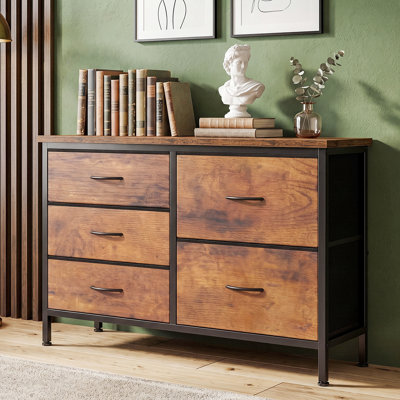 Commode en tissu avec plateau en bois, commode l 39,4 po avec 5 tiroirs, rangement, commode