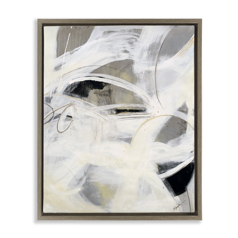 Art mural blanc avec toile abstraite encadrée par Ruth Fromstein, Cadre flottant orme Montalcino, H 21 po x l 17 po