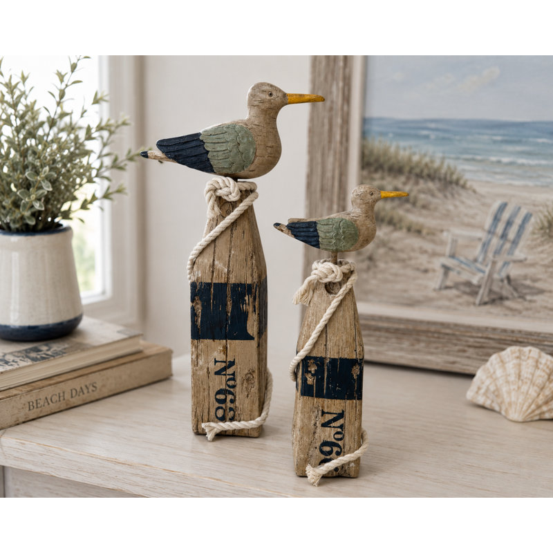 Set Of 2 Assorted Sized Seagulls On Post Figurines