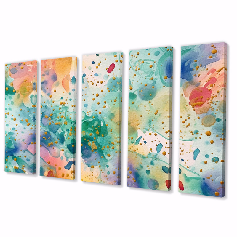 «Green and Gold», reproduction d'art sur toile moderne - 5 panneaux égaux