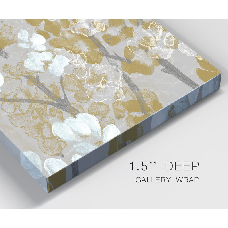 « Mustard on Grey Blooms I », reproduction d’art sur toile tendue, H 20 po x l 16 po x P 1 po