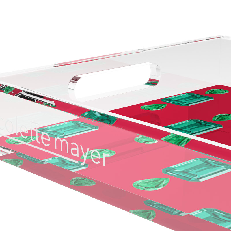 Gem Emeralds Red Acrylic Rectangle Decorative Tray, 12.5"W x 7.75"D x 2"H