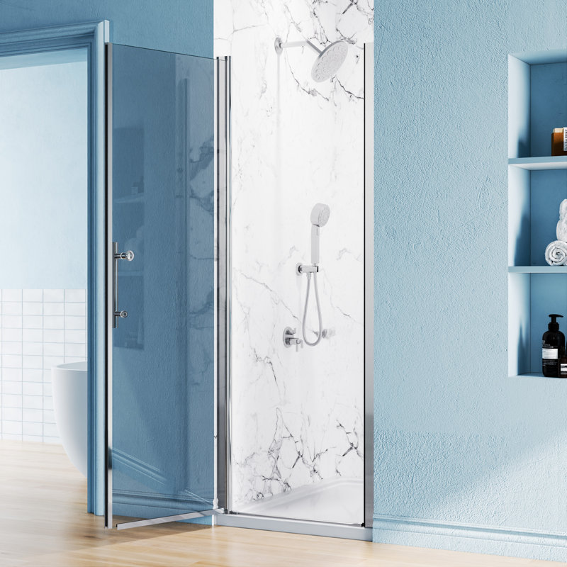 26-27.5 In.W X 68 In.H Semi-Frameless Small Pivot Shower Door With 6Mm Tempered Glass, No-Top-Rail Design, Chrome