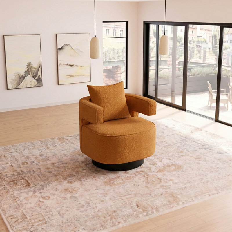 Chaise d'appoint pivotante moderne l 29,13 po avec dossier incurvé ouvert, Caramel