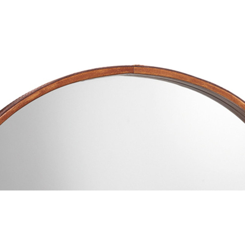 Leather Strap Hanging Wood Wall Mirror, 26" x 26"