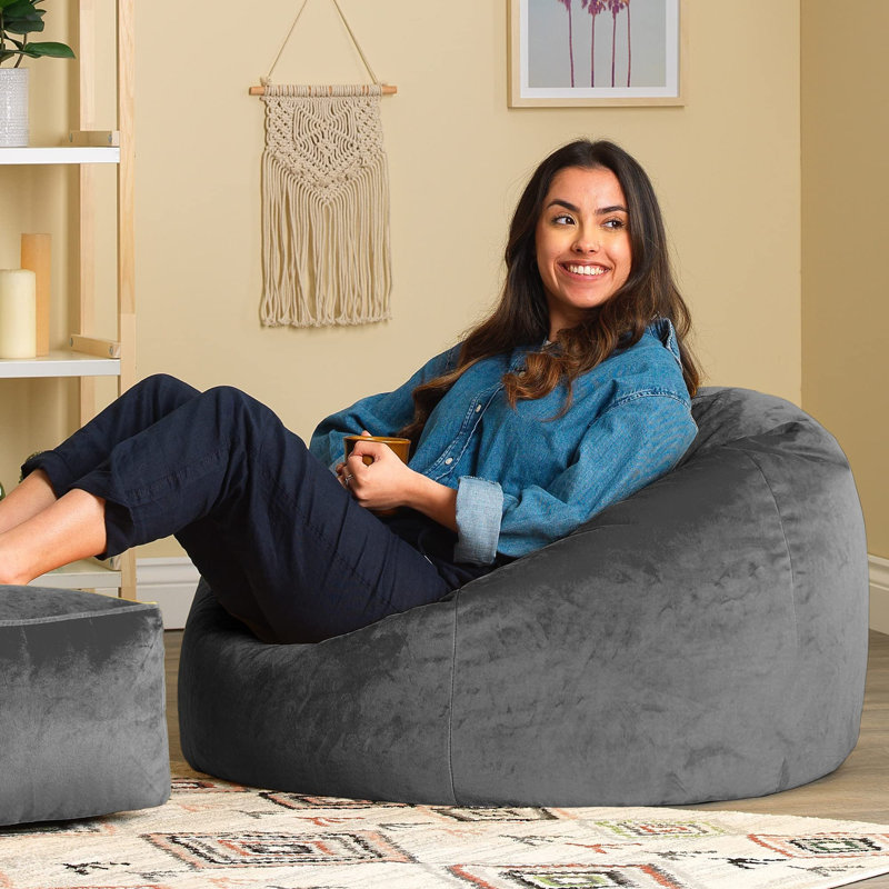 Velvet Bean Bag Chair, Grey