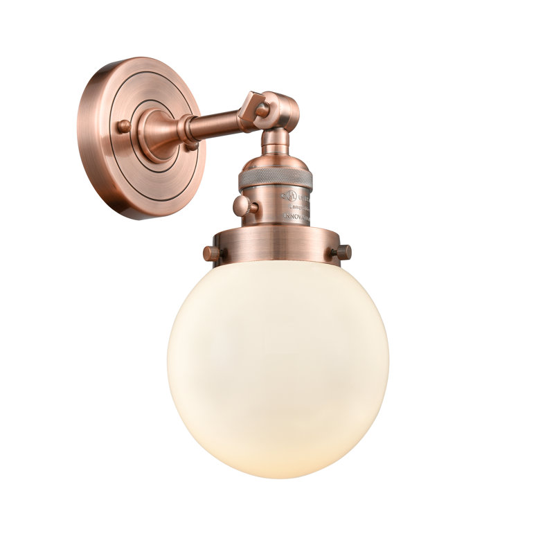 Cleorand Armed Sconce, 60 Watt Vintage Incandescent Bulb, Matte White Cased, Antique Copper