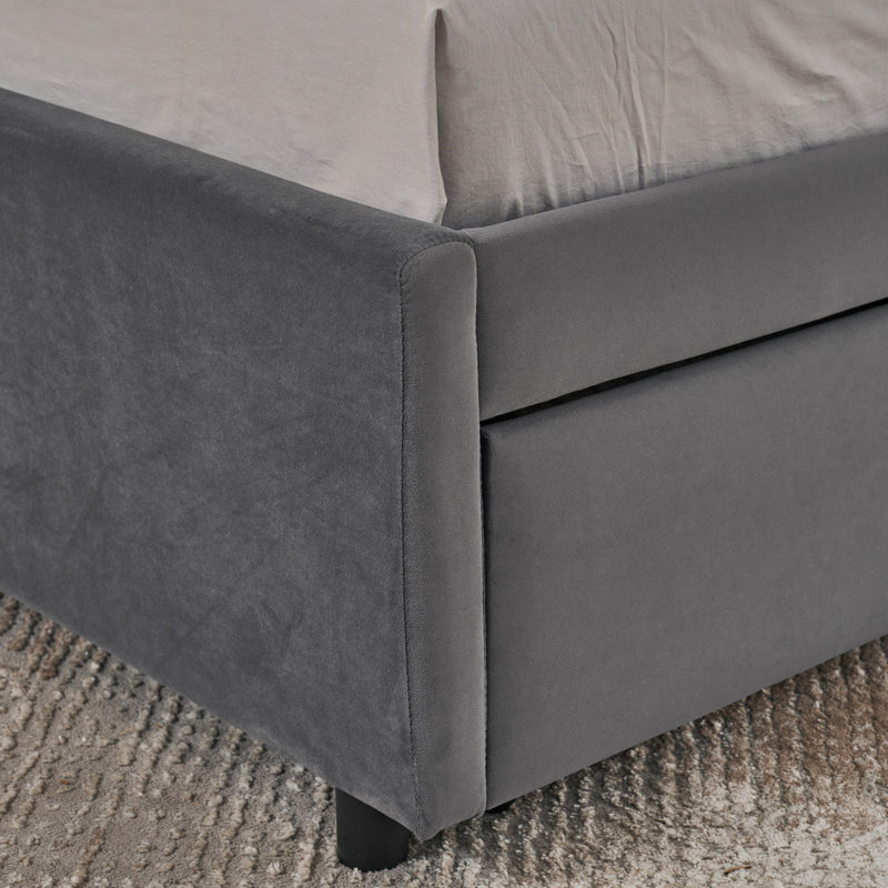 Structure de lit tapissier avec rangement, dossier et accoudoirs confortables, gris Velvet, Gris