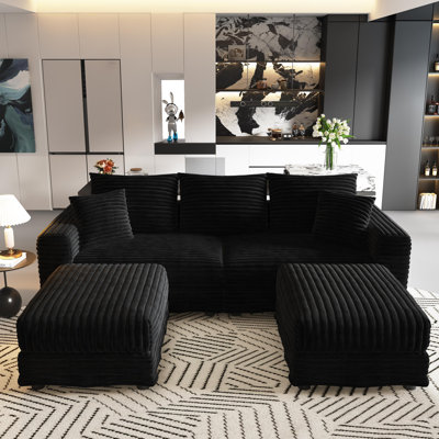 82.7" Corduroy Oversized Loveseat Sofa with Ottoman, 3-Seater Modular Sectional Couch with Soft Pillows, Convertible Sofa Lounge Chair, Modern Deep Seat Upholstered Cloud Couch for Living Room, Bedroom, Apartment