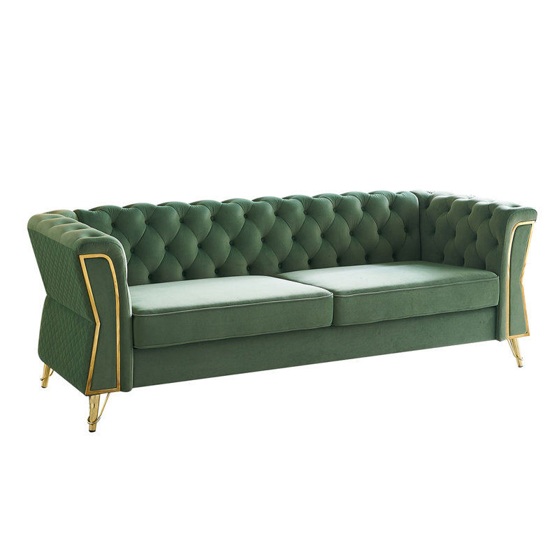 Temeko 87.4'' Velvet Sofa, Green Velvet