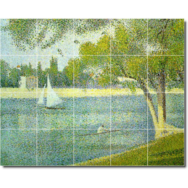 Carreau de peinture murale 40 po x 32 po 8 po x 8 po, Peinture au bord de l'eau par Georges Seurat W0832