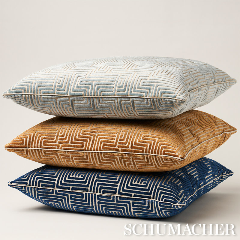 Lisboa Velvet Pillow, 18" H x 18" W, Gold Geometric