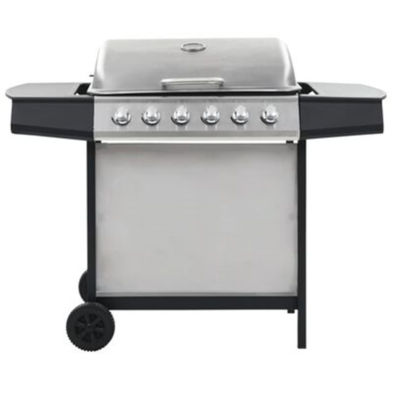 Symple Stuff 6 - Burner Portable Liquid Propane Gas Grill, Silver/Black
