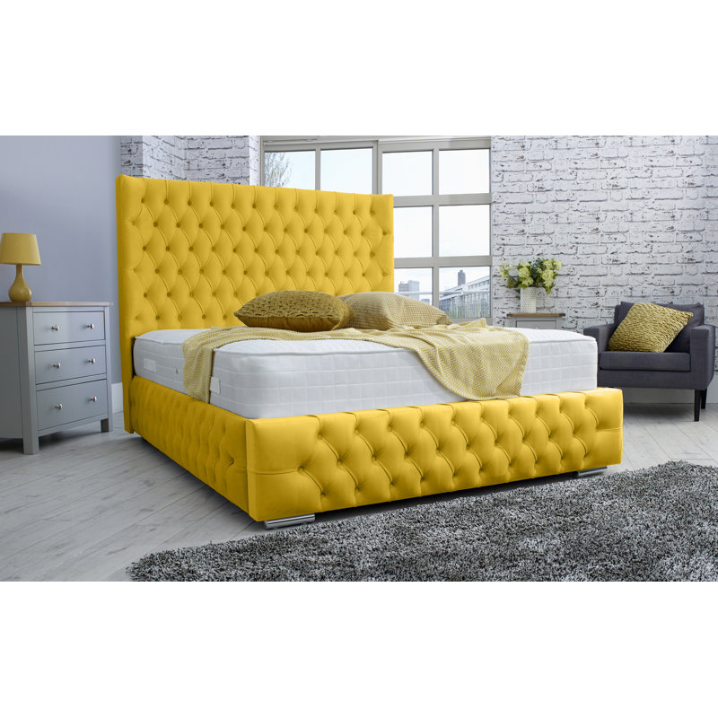 Gisela Upholstered Bed, Single (3'), Mustard Gold