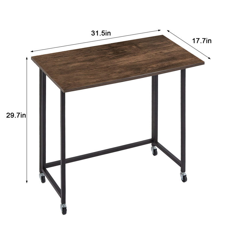 Mobile Small Folding Desk With Wheel Rolling Computer Table Sturdy Steel Laptop Table Writing Workstation 31.5" Foldable Table Spaces Saving For Home Office