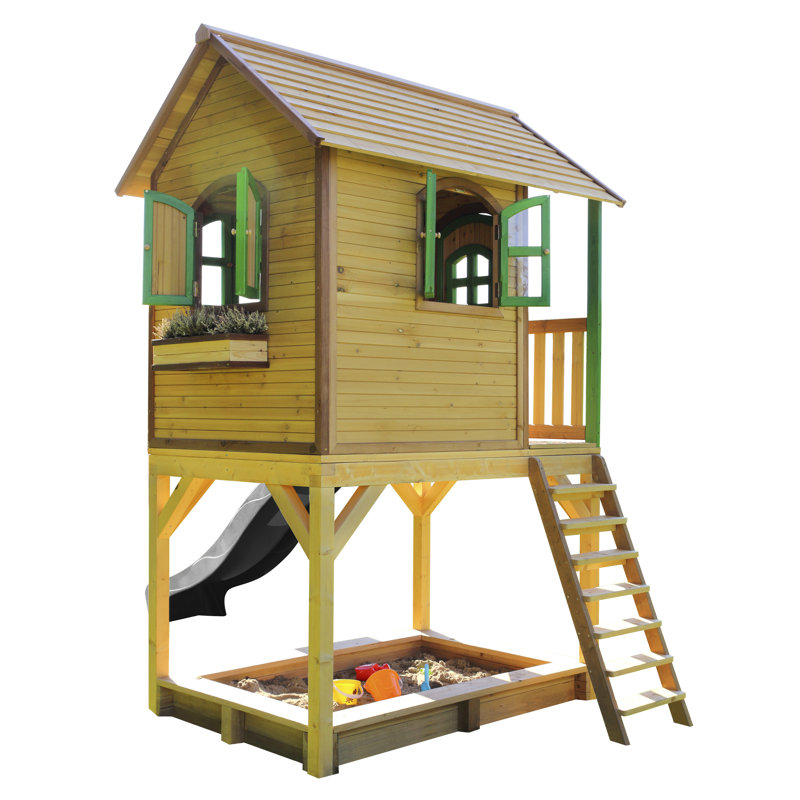 AXI 370cm W x 191cm D Outdoor Hemlock Wood Playhouse, Brown/Green/Grey
