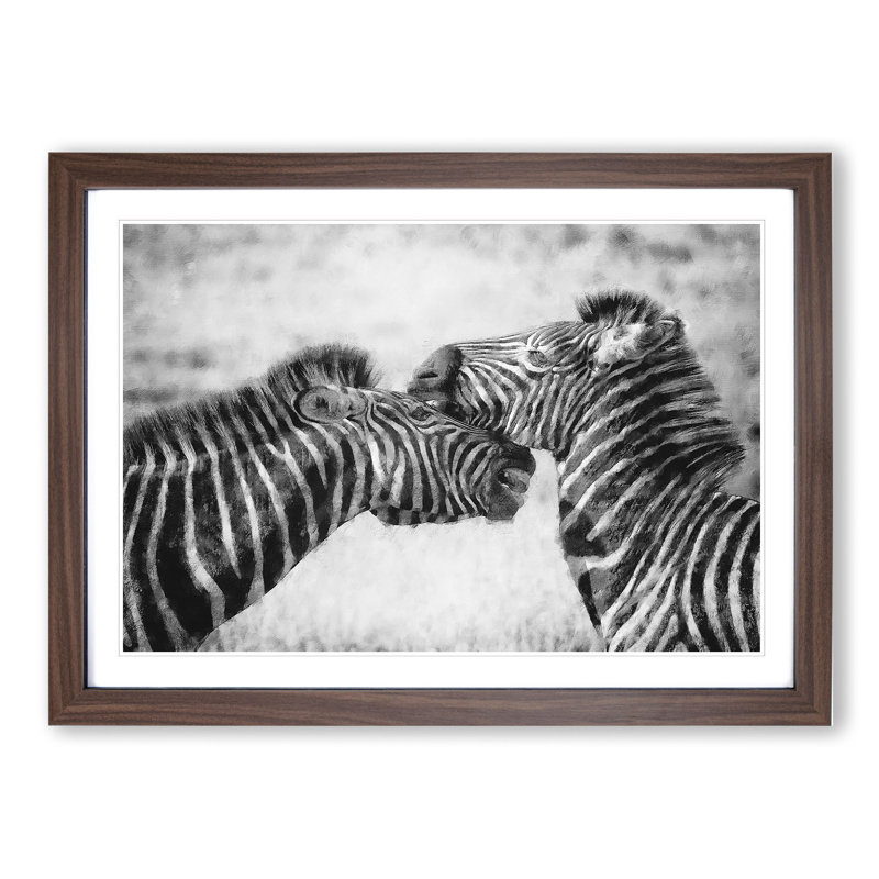 Zebras Vol.1 - Picture Frame Painting, Walnut, 48cm H x 65cm W x 2cm D